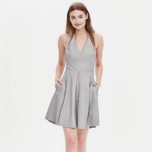 Banana Republic BR Monogram Gray V-Neck Leather Dress